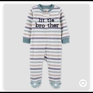 Baby Boy’s “Little Brother” Striped Footed Fleece Pajamas, Just One You, Newborn